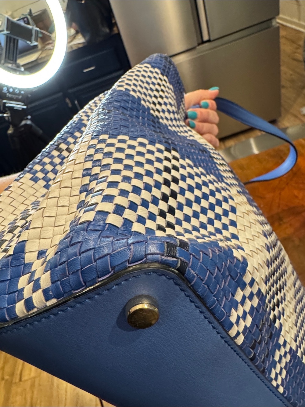 kate spade Blue and White Woven Plaid Tote - Picture 10 of 16